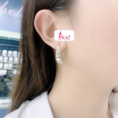 Bông Tai Khoen Khuyết Vàng Phối Hạt Đá Tròn Trắng Siêu Sáng