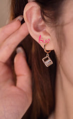 Bông Tai Khoen Tròn Phối Khối Lập Phương Đính Đá