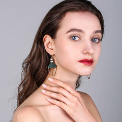 Bông Tai Tòn Teng Gợn Sóng Vàng Tam Giác Xanh Dạng Móc