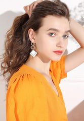 Bông Tai Tòn Teng Khoen Tròn Vàng Hình Thoi Màu