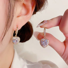 Bông Tai Tòn Teng Trái Tim Đá Dáng Móc