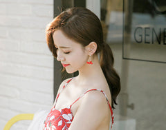 Bông tai tòn ten hạt đỏ