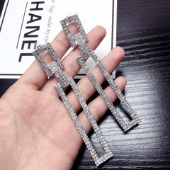 Bông Tai Tòn Teng Hình Chữ Nhật Đính Đá