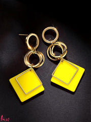 Bông Tai Tòn Teng Khoen Tròn Vàng Hình Thoi Màu