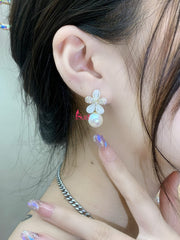 Bông Tai Tòn Teng Hoa 5 Cánh Đính Đá Phối Ngọc Trai Siêu Sang