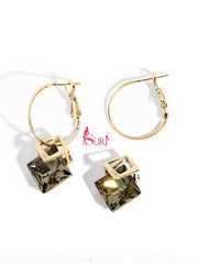 Bông Tai Khoen Tròn Vàng 2 Hình Thoi Đá Màu Siêu Xinh