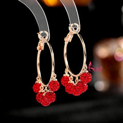 Bông Tai Tòn Teng Khoen Tròn Vàng Phối 5 Hạt Đá Đỏ Nổi Bật