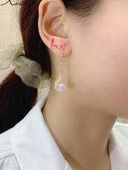 Bông Tai Tòn Teng Dáng Dài Đính Đá Phối 1 Hạt Trai Dạng Móc Nữ Tính