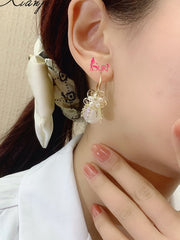 Bông Tai Tòn Teng Khoen Tròn Phối Hoa Đá 5 Cánh Tua Rua 1 Hạt Ngọc Trai Lạ Mắt