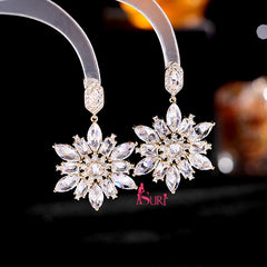 Bông Tai Tòn Teng Hoa Đá Cánh Vàng Nhụy Đá Trắng Cao Cấp