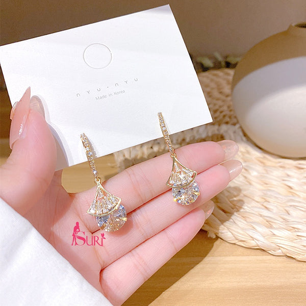 Bông Tai Tòn Teng Khoen 1 Hạt Đá Tròn Phối Đá Rẻ Quạt Siêu Sáng