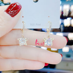 Bông Tai Khoen Tròn Đính Đá Phối Hình Thoi Vàng Hạt Đá Trắng Tòn Teng