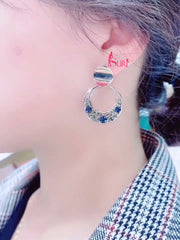 Bông Tai Tòn Teng Khoen Đính Đá 3 Hạt Đá Xanh Siêu Xinh