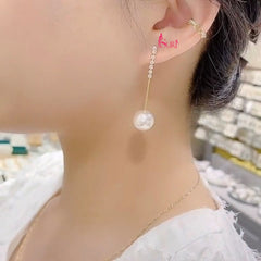 Bông Tai Tòn Teng 1 Hạt Ngọc Trai Phối Hàng Đá Trắng Nữ Tính