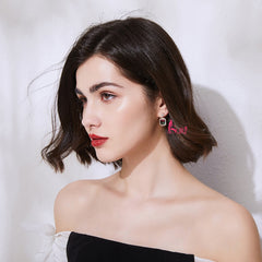 Bông Tai Đá Vuông Xanh Viền Đá Trắng