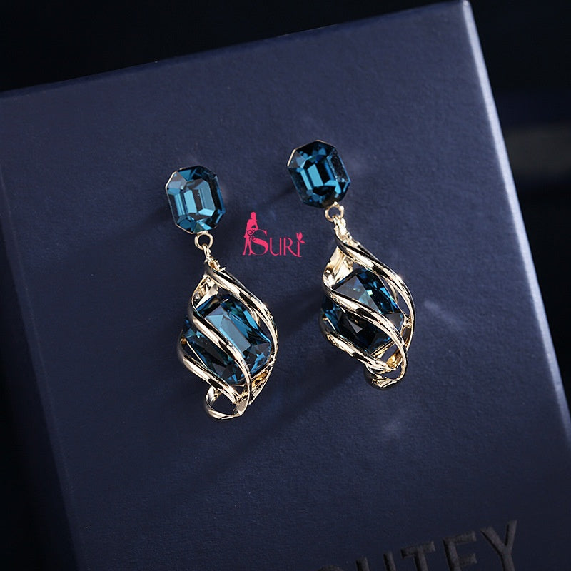 Bông Tai Tòn Teng Xoắn Đá Màu Chữ Nhật Nổi Bật