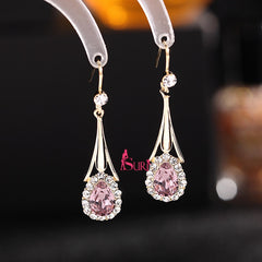 Bông Tai Tòn Teng Hình Giọt Nước Đá Màu Viền Đá Trắng Dạng Móc