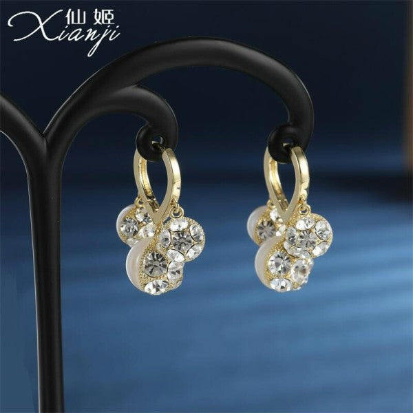 Bông Tai Tòn Teng Khoen 3 Hạt Trai Đính Đá Sáng 2 Mặt