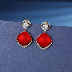 Bông Tai Tòn Teng Hình Thoi Vàng Đính Đá Mắt Mèo Nữ Tính