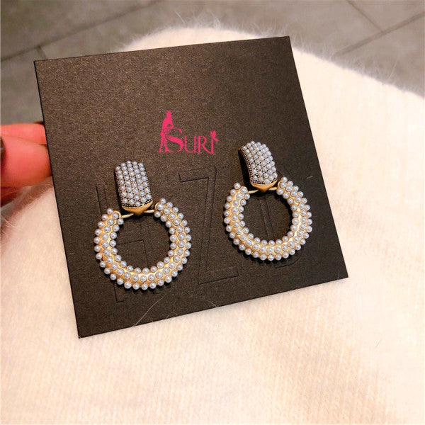 Bông Tai Tòn Teng Khoen Tròn Ngọc Trai Tấm 2 Màu Thời Trang