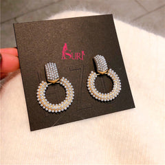 Bông Tai Tòn Teng Khoen Tròn Ngọc Trai Tấm 2 Màu Thời Trang