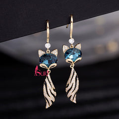 Bông Tai Tòn Teng Hồ Ly Đá Xanh Dạng Móc