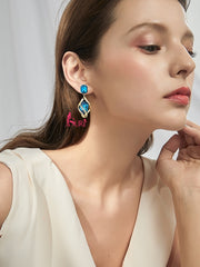 Bông Tai Tòn Teng Xoắn Đá Màu Chữ Nhật Nổi Bật