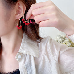 Bông Tai Tòn Teng Khoen Tròn Vàng Phối 5 Hạt Đá Đỏ Nổi Bật