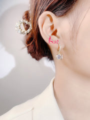 Bông Tai Tòn Teng Khoen Tròn Phối Đá Tròn Trắng 4 Mặt Siêu Sáng