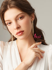 Bông Tai Tòn Teng Hình Chữ Nhật 3 Hàng Ngọc Trai Tua Rua Đính Đá Dáng Dài