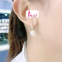 Bông Tai Khoen Tòn Teng Ngọc Trai Giọt Nước 1 Hạt Đá Trắng