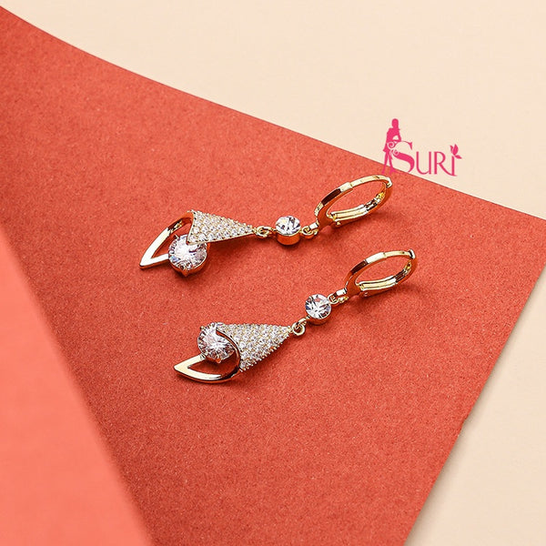 Bông Tai Tòn Teng Khoen Tròn Phối Đá Dáng Tam Giác Uốn Gập Lạ Mắt