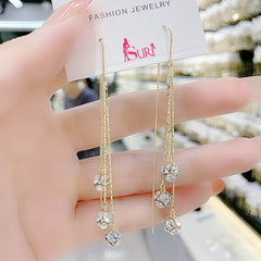 Bông Tai Tòn Teng Tua Rua Vàng Thiết Kế Dáng Dài Độc Đáo