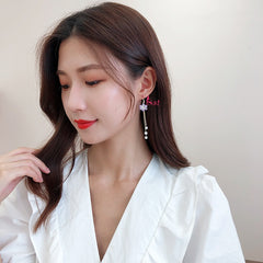 Bông Tai Tòn Teng Hoa Đá 2 Tầng Tua Rua 3 Hạt Đá Trắng Dạng Móc