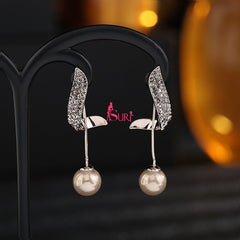 Bông Tai Tòn Teng Dáng Xoắn Đính Đá Phối Ngọc Trai Sau