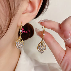 Bông Tai Tòn Teng Hình Trái Tim Đính Đá 2 Mặt Dạng Móc