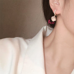 Bông Tai Tòn Teng Khoen Tròn Phối Khối Lập Phương Viền Ngọc Trai Xung Quanh