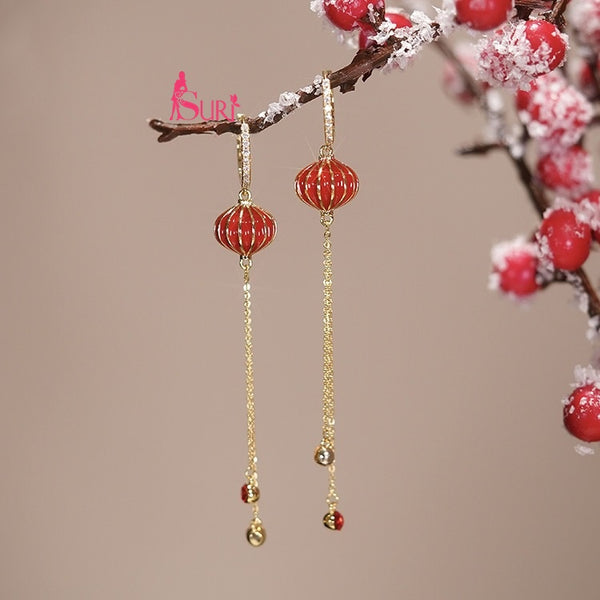 Bông Tai Khoen Tòn Teng Hình Dáng Đèn Lồng Đỏ Xinh Xắn