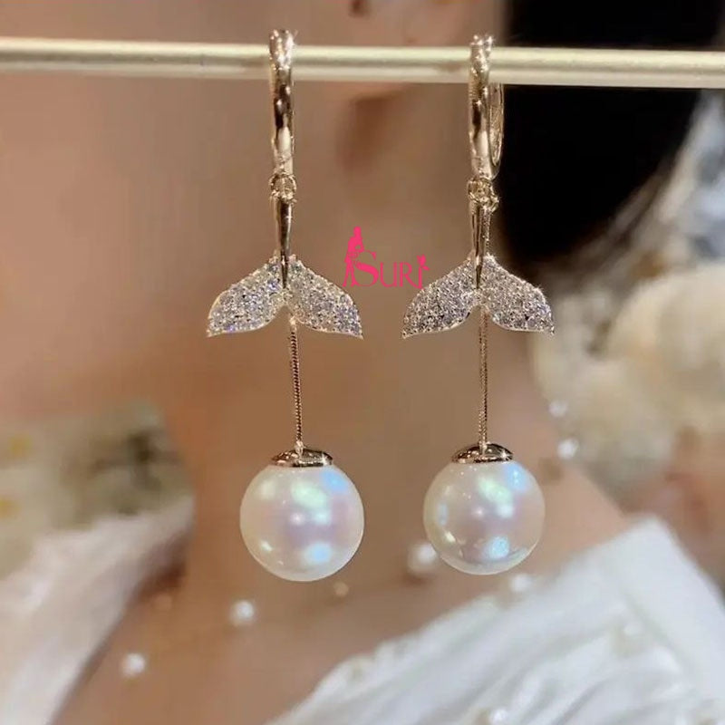 Bông Tai Khoen Tòn Teng Ngọc Trai Phối Đuôi Cá Đính Đá