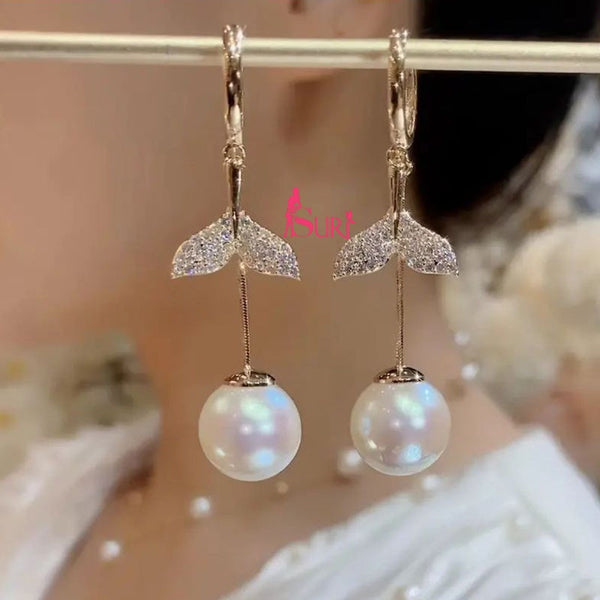 Bông Tai Khoen Tòn Teng Ngọc Trai Phối Đuôi Cá Đính Đá