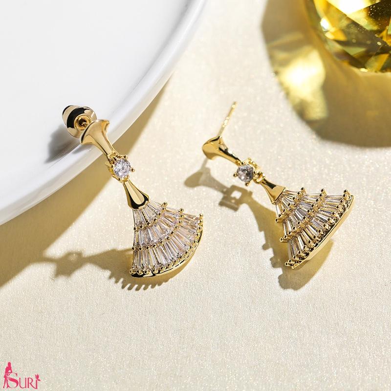 Bông Tai Tòn Teng Rẻ Quạt Đá Vuông