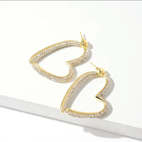 Bông Tai Tòn Teng Dáng Trái Tim Đính Đá Trắng