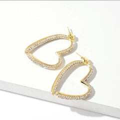 Bông Tai Tòn Teng Dáng Trái Tim Đính Đá Trắng