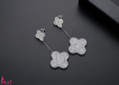 Bông Tai Tòn Teng Hoa Nạm Đá Trắng 4 Cánh