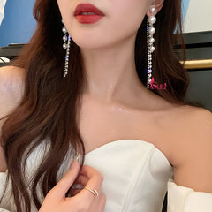 Bông Tai Tòn Teng 5 Hạt Trai Trắng Phối 2 Sợi 2 Kiểu Siêu Sang