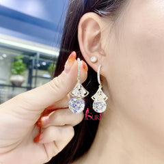 Bông Tai Tòn Teng Khoen 1 Hạt Đá Tròn Phối Đá Rẻ Quạt Siêu Sáng