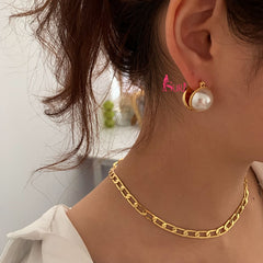 Bông Tai Khoen Sát Tai Hạt Trai 2 Mặt Cổ Điển