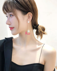 Bông Tai Tòn Teng Ngọc Trai 2 Đầu Đính Đá Chữ Nhật