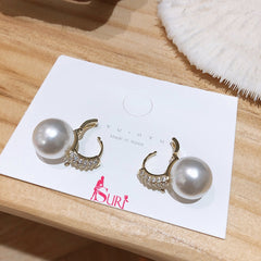 Bông Tai Khoen Tròn Đính Đá Phối 1 Hạt Trai Siêu Xinh