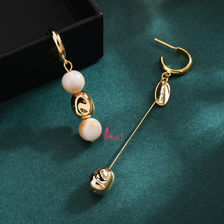 Bông Tai Tòn Teng Bất Đối Xứng Hạt Châu Hợp Kim Lạ Mắt